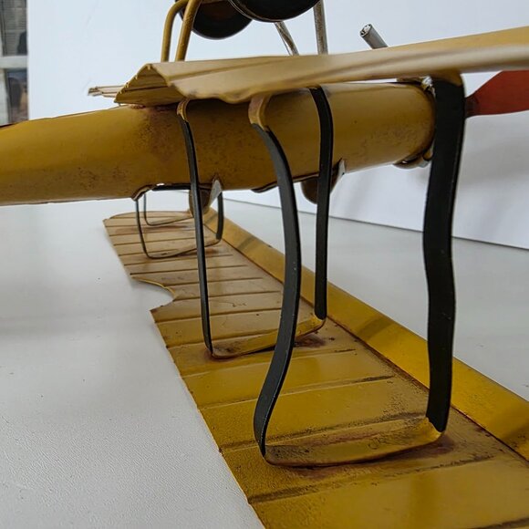 Vintage Metal Military Airplane Yellow Bi Plane K 3215  11” - Picture 7 of 7